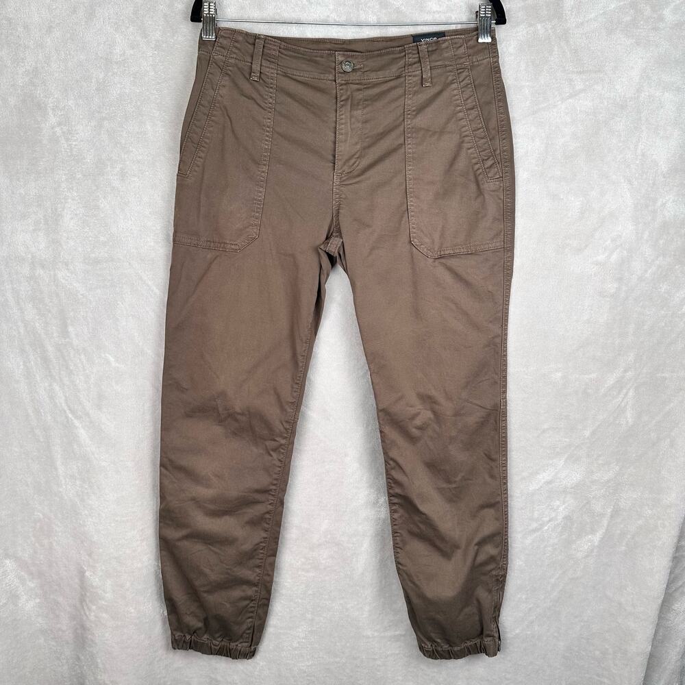Vince Pants Women 29 Green Utility Ankle Zip Jogger High Rise Minimalist Neutral